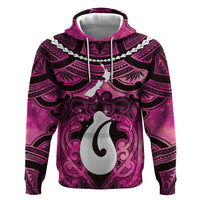 Personalised Maori Matariki Hei Matau Mawhero Hoodie Maori Kowhaiwhai Pattern Galaxy LT01 Pullover Hoodie Pink - Polynesian Pride