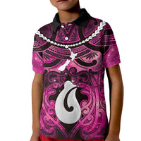 Personalised Maori Matariki Hei Matau Mawhero Kid Polo Shirt Maori Kowhaiwhai Pattern Galaxy LT01 Kid Pink - Polynesian Pride
