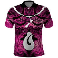 Personalised Maori Matariki Hei Matau Mawhero Polo Shirt Maori Kowhaiwhai Pattern Galaxy LT01 Pink - Polynesian Pride