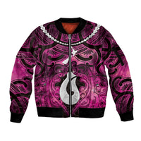 Personalised Maori Matariki Hei Matau Mawhero Sleeve Zip Bomber Jacket Maori Kowhaiwhai Pattern Galaxy LT01 Unisex Pink - Polynesian Pride