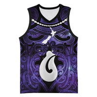 Personalised Maori Matariki Hei Matau Waiporoporo Basketball Jersey Maori Kowhaiwhai Pattern Galaxy LT01 Unisex Purple - Polynesian Pride