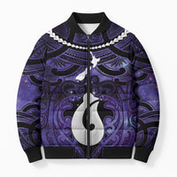 Personalised Maori Matariki Hei Matau Waiporoporo Bomber Puffer Jacket Maori Kowhaiwhai Pattern Galaxy LT01 Unisex Purple - Polynesian Pride