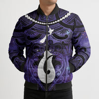 Personalised Maori Matariki Hei Matau Waiporoporo Bomber Puffer Jacket Maori Kowhaiwhai Pattern Galaxy LT01 - Polynesian Pride