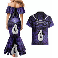 Personalised Maori Matariki Hei Matau Waiporoporo Couples Matching Mermaid Dress and Hawaiian Shirt Maori Kowhaiwhai Pattern Galaxy