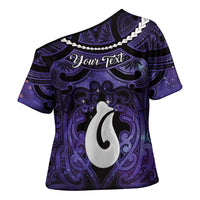 Personalised Maori Matariki Hei Matau Waiporoporo Cross Shoulder Shirt Maori Kowhaiwhai Pattern Galaxy LT01 - Polynesian Pride