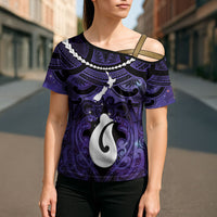 Personalised Maori Matariki Hei Matau Waiporoporo Cross Shoulder Shirt Maori Kowhaiwhai Pattern Galaxy LT01 - Polynesian Pride