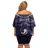 Personalised Maori Matariki Hei Matau Waiporoporo Family Matching Off Shoulder Short Dress and Hawaiian Shirt Maori Kowhaiwhai Pattern Galaxy