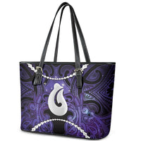 Maori Matariki Hei Matau Waiporoporo Leather Tote Bag Maori Kowhaiwhai Pattern Galaxy LT01 - Polynesian Pride