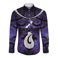 Personalised Maori Matariki Hei Matau Waiporoporo Long Sleeve Button Shirt Maori Kowhaiwhai Pattern Galaxy LT01 Unisex Purple - Polynesian Pride