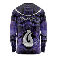 Personalised Maori Matariki Hei Matau Waiporoporo Long Sleeve Shirt Maori Kowhaiwhai Pattern Galaxy LT01 - Polynesian Pride