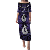 Personalised Maori Matariki Hei Matau Waiporoporo Puletasi Maori Kowhaiwhai Pattern Galaxy LT01 Long Dress Purple - Polynesian Pride