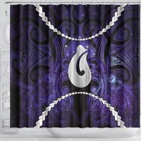 Maori Matariki Hei Matau Waiporoporo Shower Curtain Maori Kowhaiwhai Pattern Galaxy LT01 - Polynesian Pride