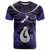 Personalised Maori Matariki Hei Matau Waiporoporo T Shirt Maori Kowhaiwhai Pattern Galaxy LT01 Purple - Polynesian Pride
