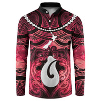 Personalised Maori Matariki Hei Matau Whero Button Sweatshirt Maori Kowhaiwhai Pattern Galaxy LT01 Red - Polynesian Pride