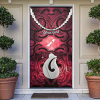 Personalised Maori Matariki Hei Matau Whero Door Cover Maori Kowhaiwhai Pattern Galaxy LT01 Red - Polynesian Pride