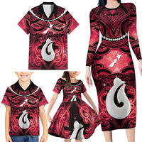Personalised Maori Matariki Hei Matau Whero Family Matching Long Sleeve Bodycon Dress and Hawaiian Shirt Maori Kowhaiwhai Pattern Galaxy