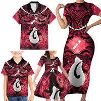 Personalised Maori Matariki Hei Matau Whero Family Matching Short Sleeve Bodycon Dress and Hawaiian Shirt Maori Kowhaiwhai Pattern Galaxy