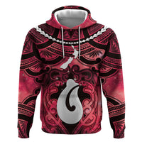 Personalised Maori Matariki Hei Matau Whero Hoodie Maori Kowhaiwhai Pattern Galaxy LT01 Pullover Hoodie Red - Polynesian Pride