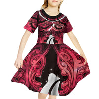 Personalised Maori Matariki Hei Matau Whero Kid Short Sleeve Dress Maori Kowhaiwhai Pattern Galaxy LT01 - Polynesian Pride