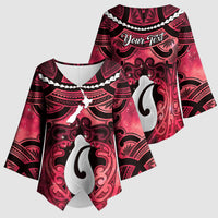 Personalised Maori Matariki Hei Matau Whero Kimono Sleeve Blouse Maori Kowhaiwhai Pattern Galaxy LT01 - Polynesian Pride