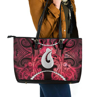 Maori Matariki Hei Matau Whero Leather Tote Bag Maori Kowhaiwhai Pattern Galaxy LT01 - Polynesian Pride