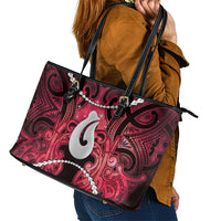 Maori Matariki Hei Matau Whero Leather Tote Bag Maori Kowhaiwhai Pattern Galaxy LT01 - Polynesian Pride