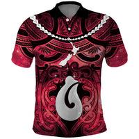 Personalised Maori Matariki Hei Matau Whero Polo Shirt Maori Kowhaiwhai Pattern Galaxy LT01 Red - Polynesian Pride