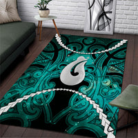 Maori Matariki Hei Matau Turquoise Area Rug Maori Kowhaiwhai Pattern Galaxy LT01 Turquoise - Polynesian Pride
