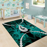 Maori Matariki Hei Matau Turquoise Area Rug Maori Kowhaiwhai Pattern Galaxy LT01 - Polynesian Pride