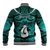 Personalised Maori Matariki Hei Matau Turquoise Baseball Jacket Maori Kowhaiwhai Pattern Galaxy LT01 - Polynesian Pride