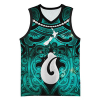 Personalised Maori Matariki Hei Matau Turquoise Basketball Jersey Maori Kowhaiwhai Pattern Galaxy LT01 Unisex Turquoise - Polynesian Pride