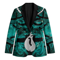Personalised Maori Matariki Hei Matau Turquoise Blazer Maori Kowhaiwhai Pattern Galaxy LT01 Unisex Turquoise - Polynesian Pride