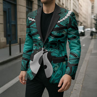 Personalised Maori Matariki Hei Matau Turquoise Blazer Maori Kowhaiwhai Pattern Galaxy LT01 - Polynesian Pride