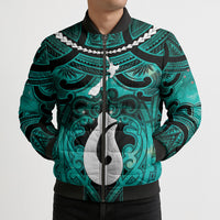 Personalised Maori Matariki Hei Matau Turquoise Bomber Puffer Jacket Maori Kowhaiwhai Pattern Galaxy LT01 - Polynesian Pride
