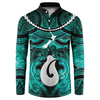 Personalised Maori Matariki Hei Matau Turquoise Button Sweatshirt Maori Kowhaiwhai Pattern Galaxy LT01 Turquoise - Polynesian Pride