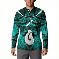 Personalised Maori Matariki Hei Matau Turquoise Button Sweatshirt Maori Kowhaiwhai Pattern Galaxy LT01 - Polynesian Pride