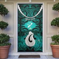 Personalised Maori Matariki Hei Matau Turquoise Door Cover Maori Kowhaiwhai Pattern Galaxy LT01 Turquoise - Polynesian Pride