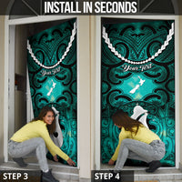Personalised Maori Matariki Hei Matau Turquoise Door Cover Maori Kowhaiwhai Pattern Galaxy LT01 - Polynesian Pride