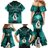 Personalised Maori Matariki Hei Matau Turquoise Family Matching Mermaid Dress and Hawaiian Shirt Maori Kowhaiwhai Pattern Galaxy
