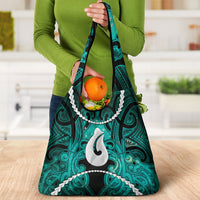 Maori Matariki Hei Matau Turquoise Grocery Bag Maori Kowhaiwhai Pattern Galaxy LT01 - Polynesian Pride