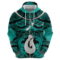 Personalised Maori Matariki Hei Matau Turquoise Hoodie Maori Kowhaiwhai Pattern Galaxy LT01 - Polynesian Pride