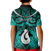 Personalised Maori Matariki Hei Matau Turquoise Kid Polo Shirt Maori Kowhaiwhai Pattern Galaxy LT01 - Polynesian Pride