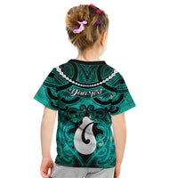 Personalised Maori Matariki Hei Matau Turquoise Kid T Shirt Maori Kowhaiwhai Pattern Galaxy