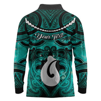 Personalised Maori Matariki Hei Matau Turquoise Long Sleeve Polo Shirt Maori Kowhaiwhai Pattern Galaxy LT01 - Polynesian Pride