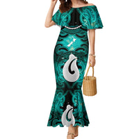 Personalised Maori Matariki Hei Matau Turquoise Mermaid Dress Maori Kowhaiwhai Pattern Galaxy LT01 Women Turquoise - Polynesian Pride