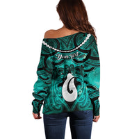 Personalised Maori Matariki Hei Matau Turquoise Off Shoulder Sweater Maori Kowhaiwhai Pattern Galaxy LT01 - Polynesian Pride