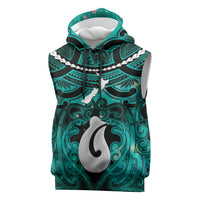 Personalised Maori Matariki Hei Matau Turquoise Sleeveless Hoodie Maori Kowhaiwhai Pattern Galaxy LT01 Turquoise - Polynesian Pride