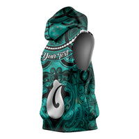 Personalised Maori Matariki Hei Matau Turquoise Sleeveless Hoodie Maori Kowhaiwhai Pattern Galaxy LT01 - Polynesian Pride
