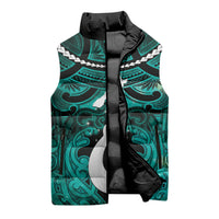 Personalised Maori Matariki Hei Matau Turquoise Sleeveless Puffer Jacket Maori Kowhaiwhai Pattern Galaxy LT01 - Polynesian Pride