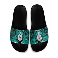 Maori Matariki Hei Matau Turquoise Slide Sandals Maori Kowhaiwhai Pattern Galaxy LT01 Turquoise - Polynesian Pride